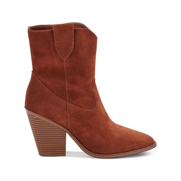 AQUA COLLEGE Womens Brown Pull Tab Winder Toe Block Heel Leather Booties 11 M - Picture 3 of 4